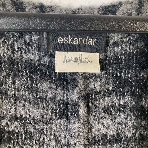 Womens Eskandar Handloomed Scottish Chunky Wool Cardigan Duster 48" OS Black Gra - Picture 6 of 7